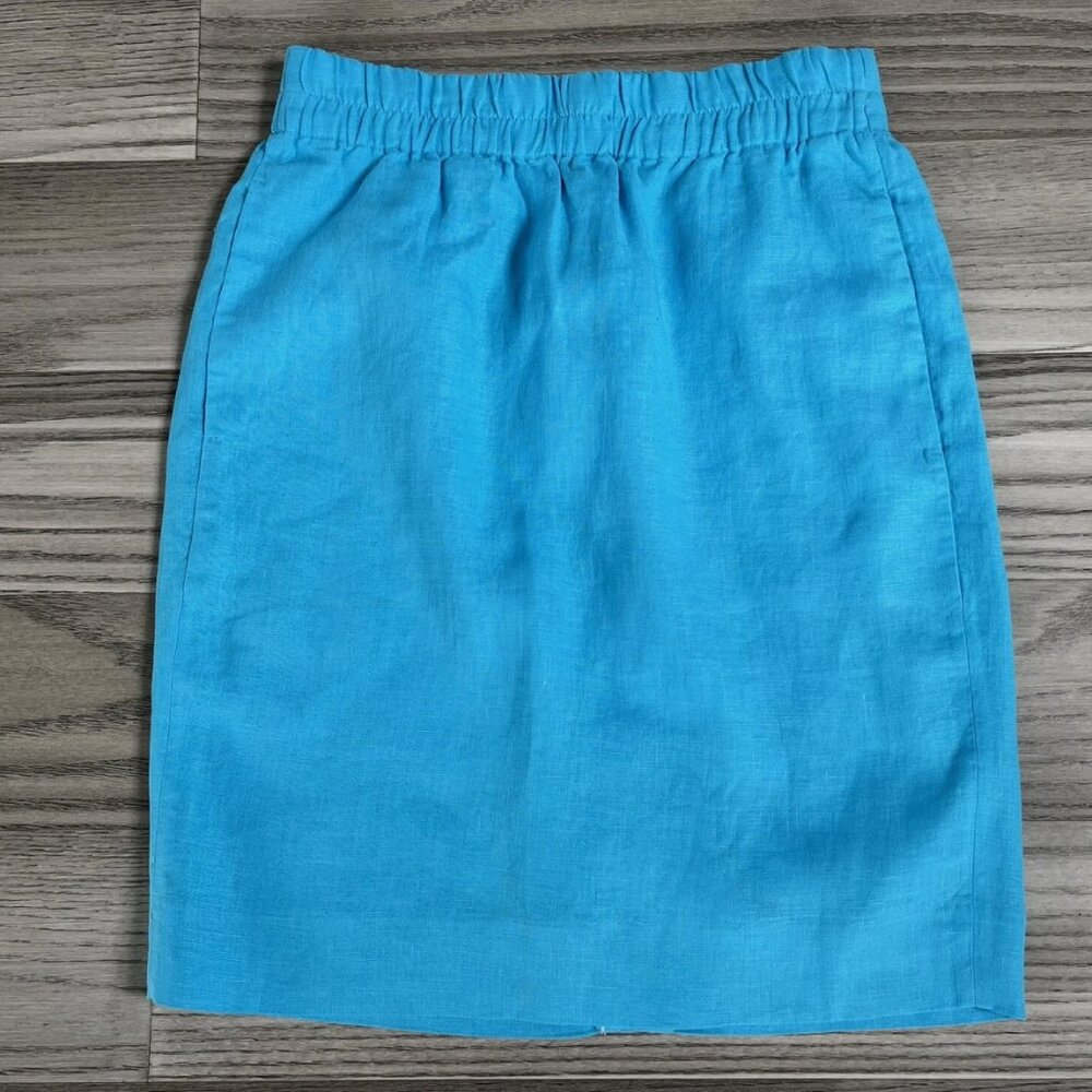 NWT J. Crew Manaco Blue Linen Pull On Elastic Waist Skirt Size Small